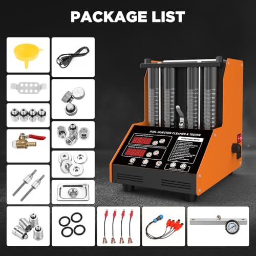 Fuel Injector Cleaner Machine, 4 Cylinder 9 Test Modes Auto Fuel Injector Tester and Cleaner Kit, Ultrasonic Cleaning Kit for 5V to 12V Motorcycle Car Injectors