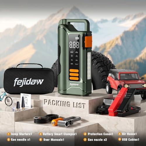 Jump Starter with Air Compressor, 6000A Car Battery Jump Starter, 20000mAh Battery Jumper Starter Portable for 10L Gas/Diesel Engine with 160PSI Booster, LED Display & Light, Jumper Cables - size: 6000A+20000mAh