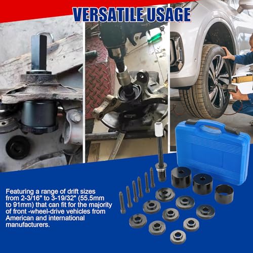 NYXOVA 19pcs Front Wheel Drive Bearing Removal Installation Service Tool Kit, Wheel Bearing Removal Kit, Bearing Removal Install Adapter Puller Pulley Service Tool Kit