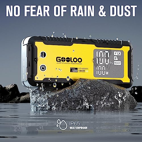 GOOLOO GT4000S Jump Starter 4000A Car Jumper Starter (Up to 10L Diesel All Gas Engines), 100W Fast-Charging Lithium Jump Box, SuperSafe Portable Car Battery Charger for 12V Vehicles, Yellow - color: Yellow