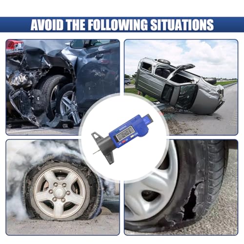 Digital Tire Tread Depth Gauge, Portable 0.01mm Resolution Vehicle Tire Wear Checker with LCD Display & Inch/MM Conversion, Universal Auto Measuring Tool for Car Truck Tires (Blue) - color: Blue