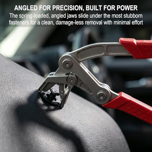 Car Clip Pliers,Auto Fastener Clip Removal Pliers,Spring Loaded Panel Removal Tool for Door Trim, Push Pins,Rivets, Red,1 Pack