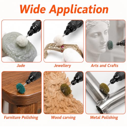 90-Piece Abrasive Buffing & Polishing Wheel Set - 1/8" Shank, 1" (25mm) 80-800 Grit, 15 Wool Felt Buffing Wheels, Rotary Tool Polishing Kit for Metal, Jewelry, Wood, Glass - color: Brown 90Pcs