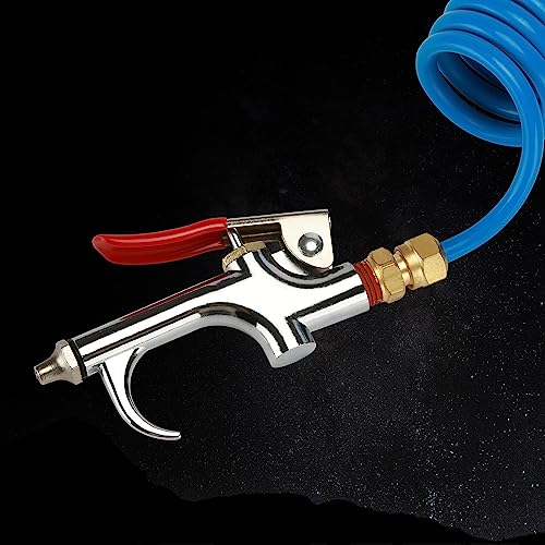 Heavy Duty Truck Air Seat Blow Gun Kit, Lever Air Blow Gun with 2 Nozzle Tips, 1/4 Inch NPT X 11.5 Feet Nylon Coil Air Hose. Air Duster Blow Gun, Dust Cleaner with Nozzles, Blue - size: Blue Hose