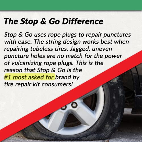 Stop & Go 8065 12 Piece Tubeless Tire Repair Kit with Rope Plugs and CO2 Inflation for Punctures and Flats on ATV, Golf Cart, Mower, & Utility Vehicle (5 Plugs)