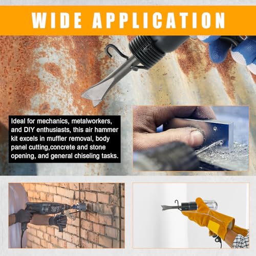 150mm Air Hammer Kit with 4 Chisels & Quick Change Retainer, 4500 BPM Short Barrel Pneumatic Hammer, Air Shovel Tool for Automotive, Metal, and Masonry Work