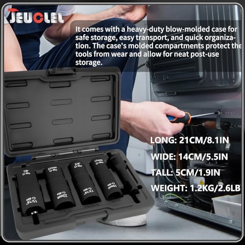 6PCS 1/2" Drive Flip Lug Nut Impact Socket Set, 8-IN-4 Socket Design Metric 17 19 21 22 mm and SAE 3/4 13/16 7/8 15/16 in Dual-End Thin Wall Nut Sockets, Double Sided Lug Nut Extractor