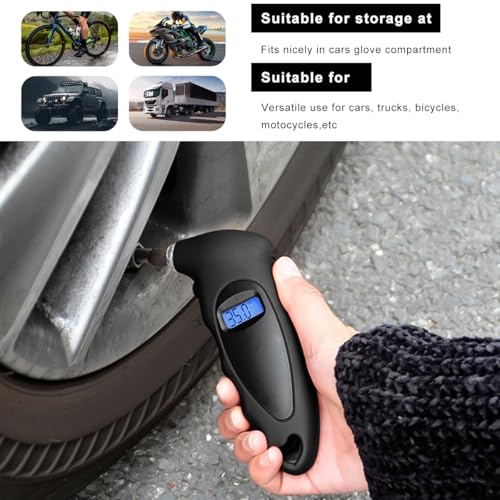 Digital Tire Pressure Gauge, 150PSI 4 Settings High Accuracy Tire Gauge with Backlit LCD and Non-Slip Grip, Easy to Read Air Pressure Gauge for Cars, Trucks and Bicycles (Black) - color: Black
