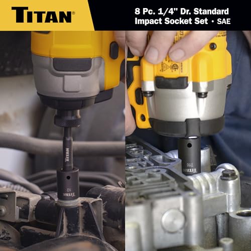 Titan 46001 8-Piece 1/4-Inch Drive SAE Shallow Impact Socket Set, 6-Point, SAE Sizes 3/16 to 9/16-Inch - size: 8-Piece SAE Shallow, style: 1/4-Inch Drive