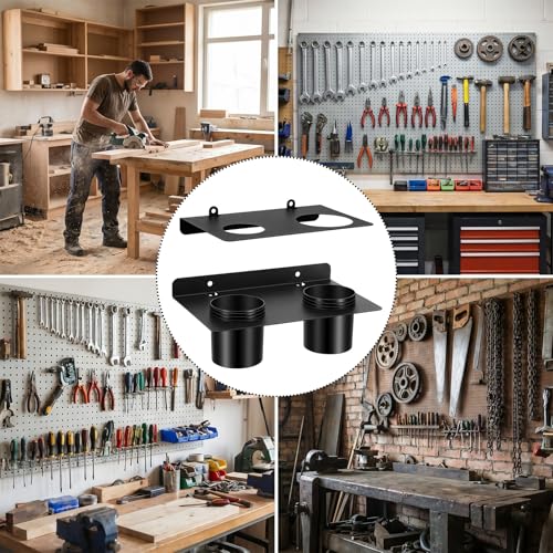 Heavy Duty 1 Pack Oil Funnel Holder – Wall Mount with 2 Removable Drip Cups, 2 Stands, 8 Screws & Anchor – Fits 3.27”/2.28” Funnels for Garage, Shop, Trailer Black Iron/PVC