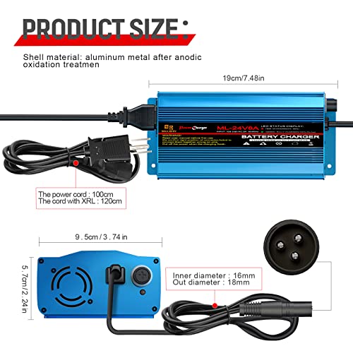 24V 8Amp Battery Charger, Automatic Smart Lead-Acid Battery Trickle Charger Maintainer with XLR Connector for Wheelchair, Sealed AGM Battery,Car Boat,Lawn Mower