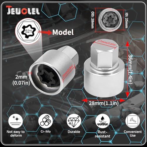 521 Wheel Locking Nut Key for VW, Socket (OD 28mm-ID 25mm) | Wheel Lock Nut Socket Adapter, Anti-Theft Lug Nut Removal Tool, Anti-Theft Screw Remover, Repair Tool, Tyre Fitting, garage - size: Socket 521