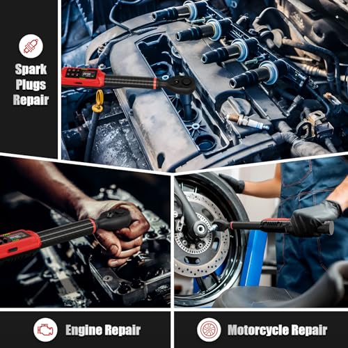 ANPUDS Digital Torque Wrench 3/8 Drive, Carbon Fiber Tube, 1.5-99.6Ft.lb/2-135Nm, ±1% Accuracy, Electric Torque Wrench Set with 3/8" to 1/2" Adapter, 125mm Extension Bar for Bike & Motorcycle - size: 1.5-99.6 ft-lb / 2-135 Nm, style: 3/8-Inch