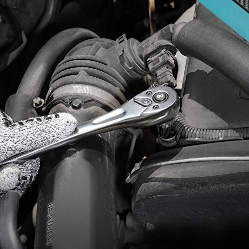 DURATECH 3/8 Inch Drive Ratchet Handle, Ratchet Socket Wrench, 90 Tooth, 8-3/8 Inch Length, Heavy Duty, Professional Ratchets, Quick-release Reversible, Premium Chrome Alloy Made, Polish Chrome Finish - size: 3/8"(Matte)