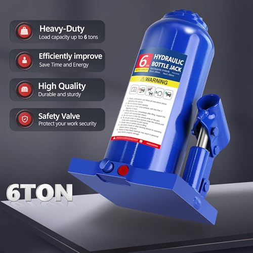 6T Full Kit: Bottle Jack, Stands, Wrench, Chock, Tire Kit | Complete 6-ton set: jack, stands, cross wrench, chock, tire kit. 8.66"-16.93" lift. Welded steel. - color: 6 Ton Full Kit with Chock, Wrench & Stands
