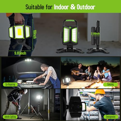 SYLSTAR 30W Rechargeable LED Work Light, 3000LM Magnetic, 5 Modes, 360 Rotatable & Foldable, Waterproof for Garage, Job Site, Camping, Car Repairing - color: Green