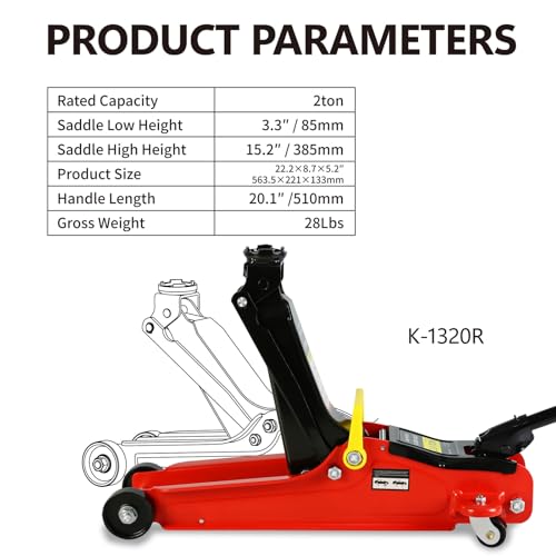 Floor Jack 2 Ton, Low Profile Floor Jack, Heavy Duty Steel Racing Jacks with Single Piston Quick Lift Pump, Hydraulic Car Jacks Lifting Range 3.3"-15.2" (2 Ton) - size: 2 Ton