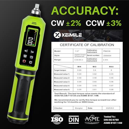 1/4" Drive Digital Torque Screwdriver, 0.09-6N.m for Gunsmithing | 0.8-53.1In.Lb Inch Pound Screwdriver Torque Wrench with ±2% Accuracy, Vibration Buzzer Indicator for Bike,Mounting,Electronic - size: 0.8-53.1 In.Lb/0.09-6 N.m