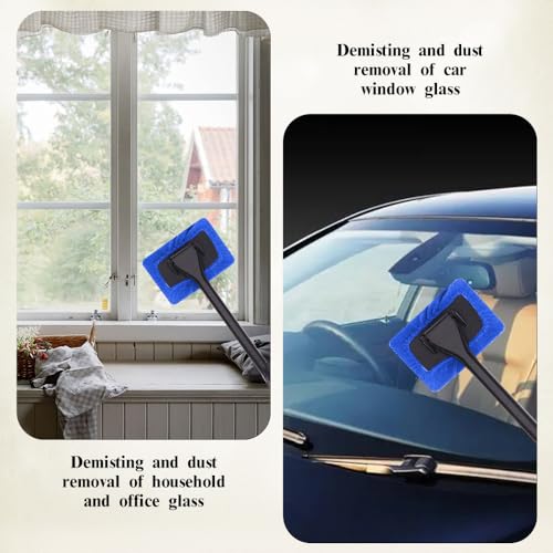 Car Window Cleaner, Car Windshield Cleaner Tool, Windshield Cleaner Inside with Extendable Handle and 4PCS Washable Reusable Cloth Pad, Car Tools Universal Auto Wiper Cleaning - color: Dark blue