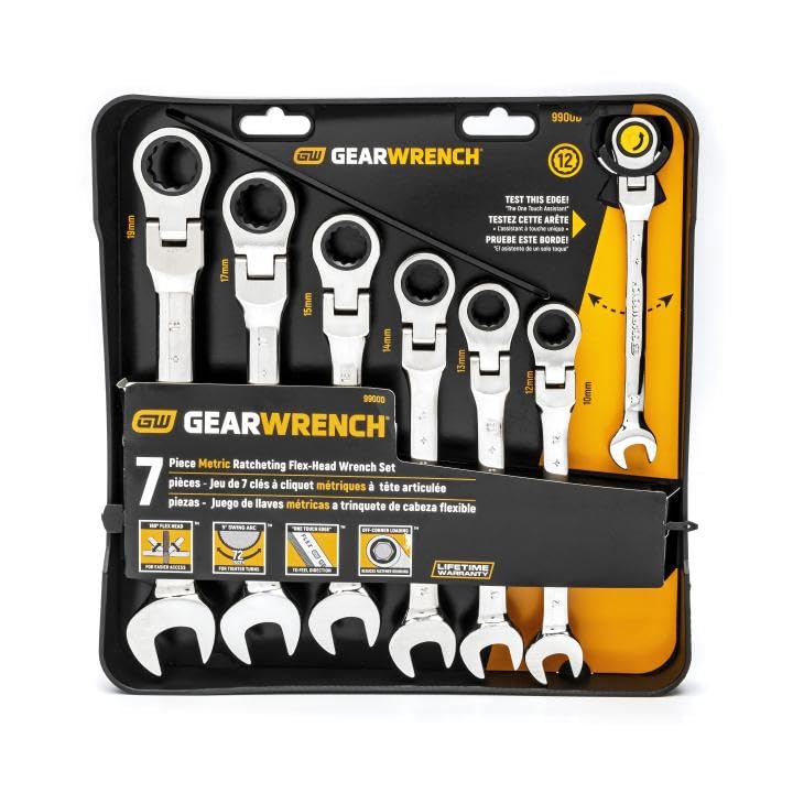GEARWRENCH 7 Pc. 12 Point Flex Head Ratcheting Combination Metric Wrench Set - 9900D