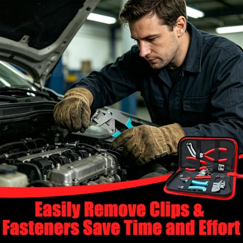 Auto fastener clip removal pliers – Automotive Electrical Tools & Clip removal tool Kit with Hose Clamp Pliers, Wire Terminal Separator, and Car Plug Connector - color: B-red 4pcs