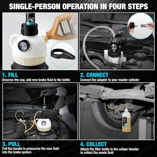 DURATECH 2L Manual Brake Bleeder Kit with 3 Master Cylinder Adapters, One Person Brake Fluid Pressure Bleeder with 1L Refilling Bottle, Large Capacity, Compatible with Most Vehicles