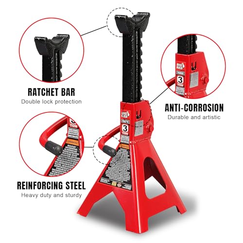 Big RED 3 Ton Heavy Duty Steel Jack Stands, Capacity Car Lifting Stand,1 Pair - size: 3 ton, style: Heavy Duty Steel