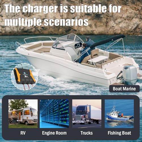 3 Bank Battery Charger 12V, 30A (10A/Bank) onboard Charger, Waterproof Marine Charger, Battery Maintainer & Desulfator for SLA/AGM, Lithium (LiFePO4), Calcium & Deep-Cycle Battery - Charged 24/7