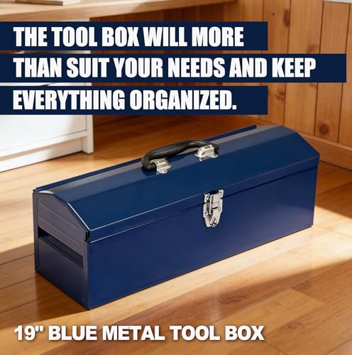 Portable Tool Box, Metal Tool Box, 19" Hip Roof Style, Ideal for Trailer, Mechanic, DIY-ers, Car Toolbox, Workshops, Garages, Repair Shops,Blue - size: 1p-19in-U