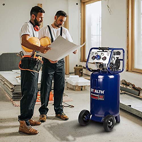 STEALTH 20 Gallon Air Compressor, Ultra Quiet, Oil-Free and Long Life Cycle,1.8 Hp Large Air Compressor with Rubber Wheels (Blue, SAQ-12018) - style: Electronic