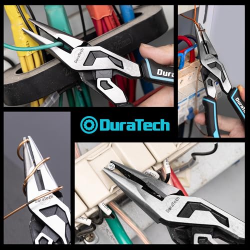 DURATECH 8.5-Inch Compound Needle Nose Pliers, Gen 2 Dual Pivot Design for Ultra Labor-Saving, High-Leverage Long Nose Pliers with Cutter, CR-V Steel for Gripping, Bending and Reaching
