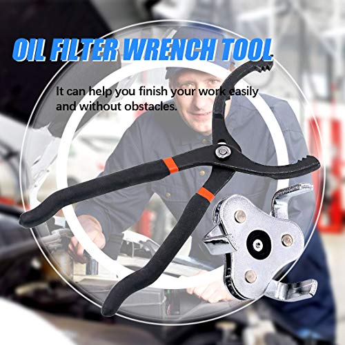Glarks Universal Oil Filter Wrench Set, A 12-Inch Long Handle Grip Pliers with A 3 Jaw 2-Way Remover Tool, Adjustable Oil Filter Wrench for Car, Motorcycle and Trucks Use