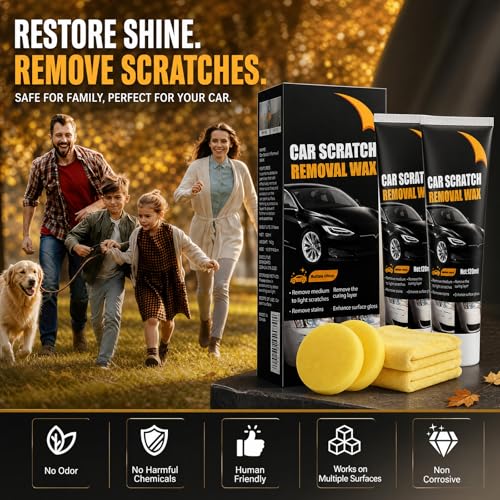 Car Scratch Remover for Vehicles, Upgrade Scratch Removal Wax & Swirl Remover with Wipe Sponge, Paint Restorer & Clear Coat Car Polishing Compound Kit, Easy to Use for All Paint Colors, 2Pcs