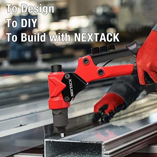 NEXTACK Heavy Duty Pop Rivet Gun Kit (NT200) – 360° Swivel Head for Tight Spaces, 4 HSS Drill Bits + 200 Assorted Rivets + 4 Nosepieces | Rugged Organized Case - size: Swivel Head Rivet Gun w/ 200 rivets
