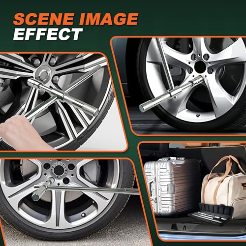 25'' Heavy Duty Extended Lug Wrench with Blow Storage Case, 4 Way Tire Iron Nut Wrench Set, Lug Nut Remover 1/2 Drive with Standard Sockets (17mm, 19mm and 21mm,23mm), Labor Saving Cross Wrench