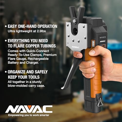 NAVAC NEF6LM BreakFree Power Flaring Tool - Flare Tool for Copper Pipe - 3/4" Max OD - Included Dies and Flare Gauge - Rechargeable Lithium Battery - Quick Charge