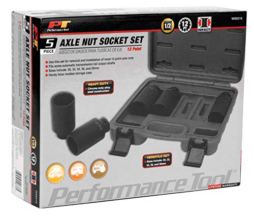 Performance Tool W89316 5-Piece 12 Point Axle Nut Socket Set - Chrome Moly for Strength, Sizes 30mm to 39mm, Includes Fitted Blow Molded Storage Case - style: 5pc Set
