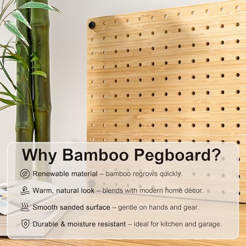 VOIMO Bamboo Pegboard Organizer Set, 6 Panels (16"x12") | 48 Hooks, Eco-Friendly Wall Mounted Storage Rack for Tools, Crafts & Office – Natural Bamboo Pegboard with Accessories - size: 16'' X 12'' (6 Panels)