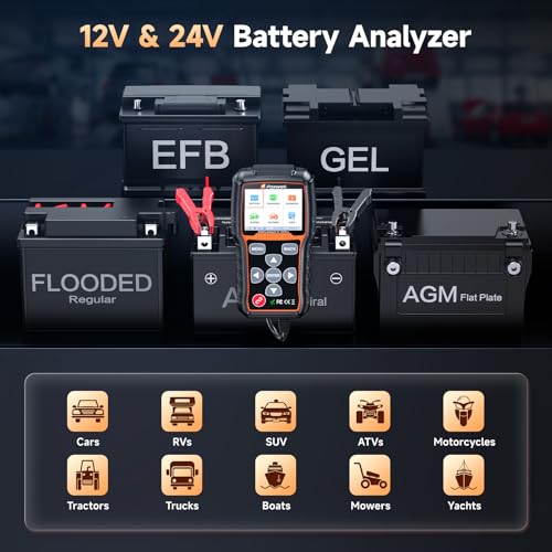 FOXWELL BT705 Plus Car Battery Tester 24V 12V Load Tester, 100-2000CCA Automotive Starter Alternator Tester, Digital Cranking Charging System Tester for Car Truck Marine Heavy Duty, Upgraded BT705