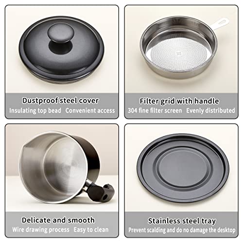 Kyraton Black Bacon Grease Container With Strainer, 48 oz Black Coating Stainless Steel Oil Container, Pot Fat Storage With Lid, Easy Grip Handle Suitable For Storing Frying Oil And Cooking Grease - color: 2. Black