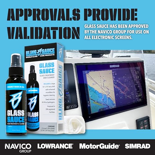Boat Bling Glass Sauce Glass Treatment & Cleaner, 4oz | Anti-static marine electronics screen cleaner removes fingerprints, dust and water spots while repelling oils and smudges