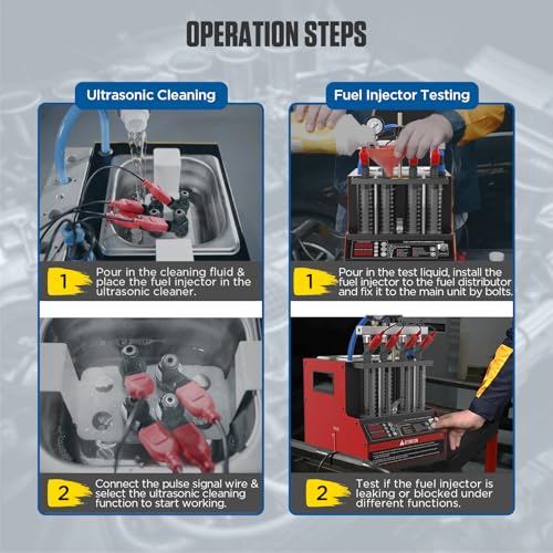 CT160 Fuel Injector Cleaner & Tester, 4-Cylinder Ultrasonic Cleaning Machine with Heating & 11 Test Modes for Cars Motorcycles - 110V/220V - color: Red