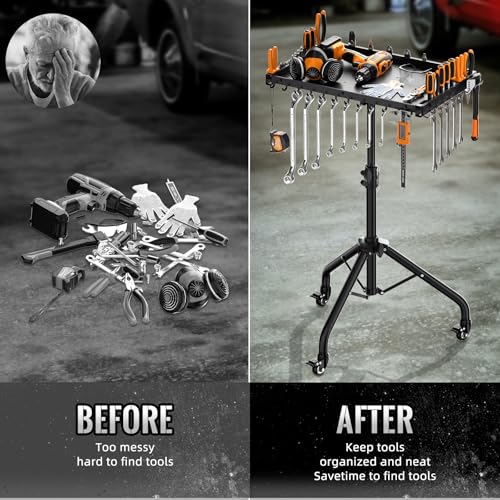 Rolling Tool Utility Cart with Wheels, Work Bench for Garage with Magnetic Tray Mechanic Tool Organizer Rolling Tray Storage Tool Cart