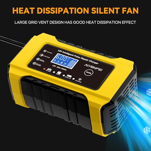 6A 12V Car Battery Charger Maintainer Trickle Charger, Yellow | Smart Battery Desulfator, Temperature Compensation, for Car Truck Motorcycle, Lawn Mower Marine - color: Yellow