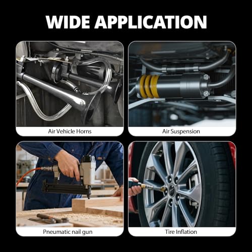 EVIL ENERGY 200PSI Air Horn Suspension Compressor for Car 12V Heavy Duty 1/4 NPT Onboard Air Ride Compressor for Train, Truck, Inflating Tires, Suspension Systems, Train Horn, DIY Pneumatic Tools