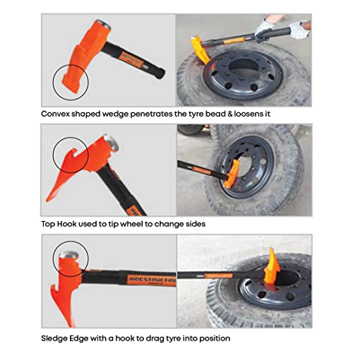 Groz 5 lb Tire Bead Breaker Hammer with 20-Inch Indestructible Spring Steel Handle, 3-in-1 Wedge Head for Passenger and Light Truck Tire Service, Rubber Anti-Vibration Grip (34750) - size: 5 lbs