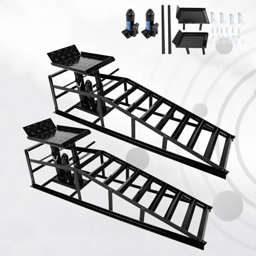 2 Pcs Black Hydraulic Car Ramps 5 Ton (11,000 LBS) Heavy Duty Steel Car Lift Ramps with Hydraulic Jack for Oil Changes & Truck Repair, Truck Trailer Garage Vehicle Ramps - color: Black