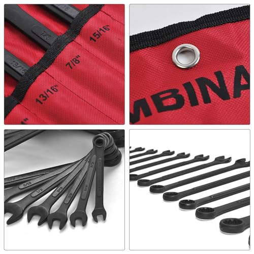 16 Piece SAE Combination Wrench Set, 1/4" to 1-1/4" SAE Wrench Set with Roll Up Pouch