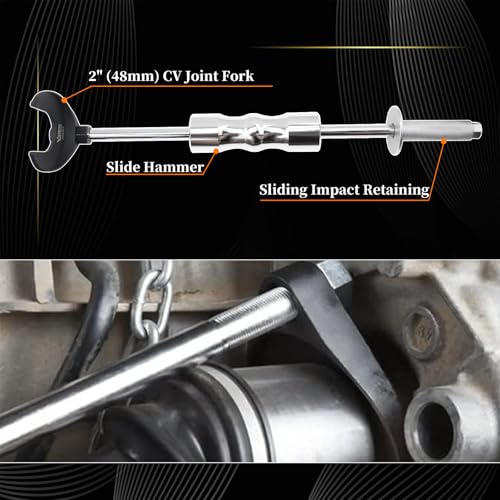 11 Piece Inner CV Axle Removal Tool, Heavy Duty Slide Hammer Puller Set | 63mm 48mm CV Joint Fork, Outer CV Joint Adapter and Steel Cable Adapter, Front Wheel Drive Axle Half Shaft Removal Tool Kit - size: 11pcs