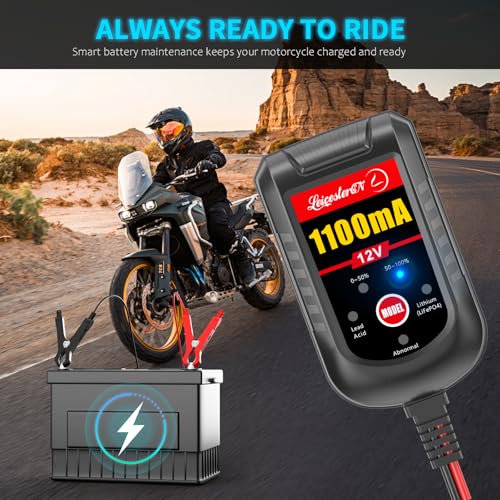 Motorcycle Battery Charger and Maintainer 12V, 1.1Amp Smart Trickle Charger - Automatic Float Charger for Cruiser Sport Bike ATV Scooter Dirt Bike Lawn Mower, LiFePO4 Lithium Lead Acid AGM Gel - color: 12V 1.1Amp